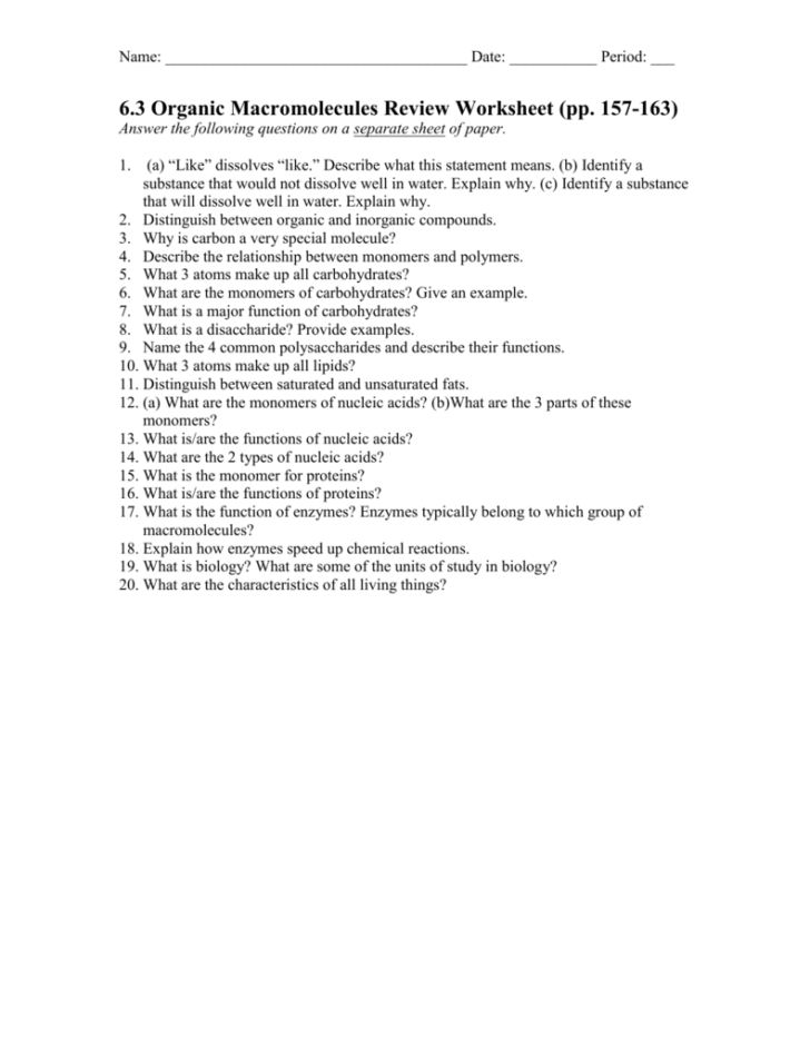 Chapter 2 The Chemistry Of Life Worksheet Answers Db excel