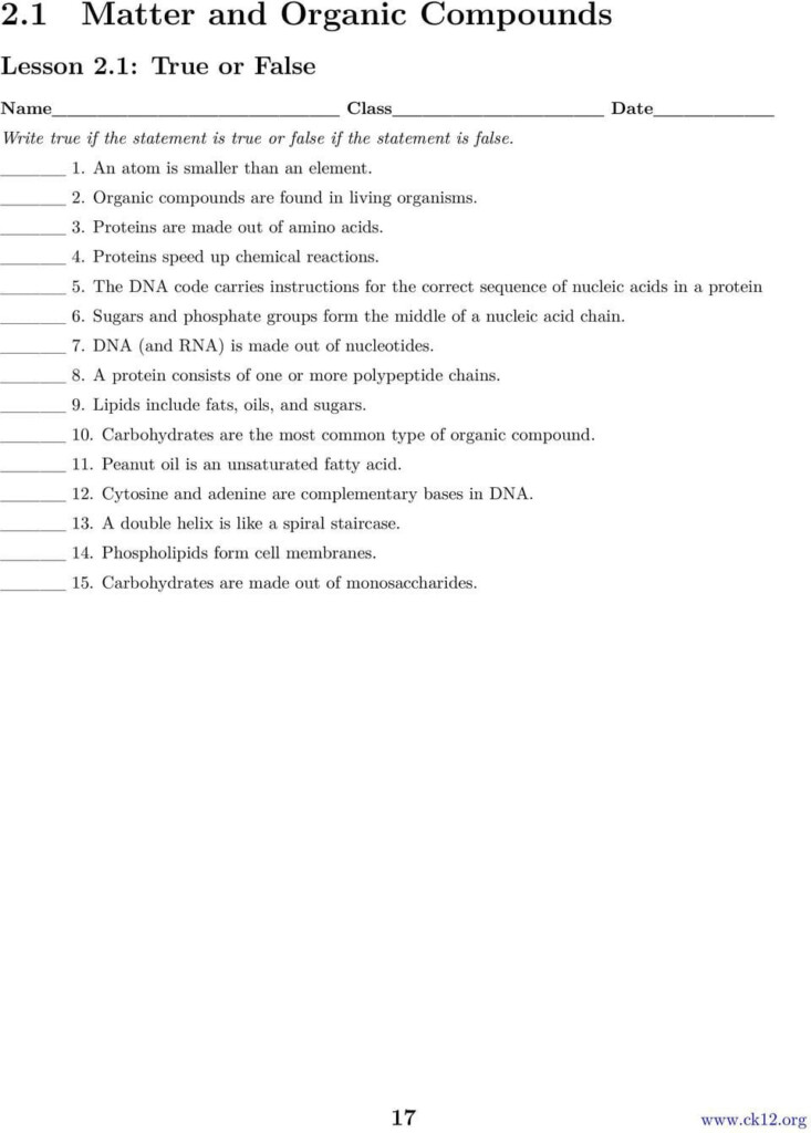 Chapter 2 The Chemistry Of Life Worksheets Pdf Db excel