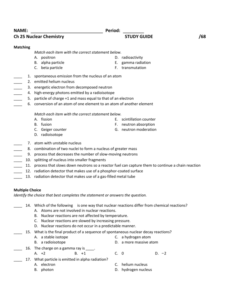 Chapter 25 Nuclear Chemistry Worksheet Answers Escolagersonalvesgui