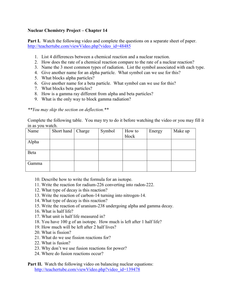 Chapter 25 Nuclear Chemistry Worksheet Answers Ivuyteq