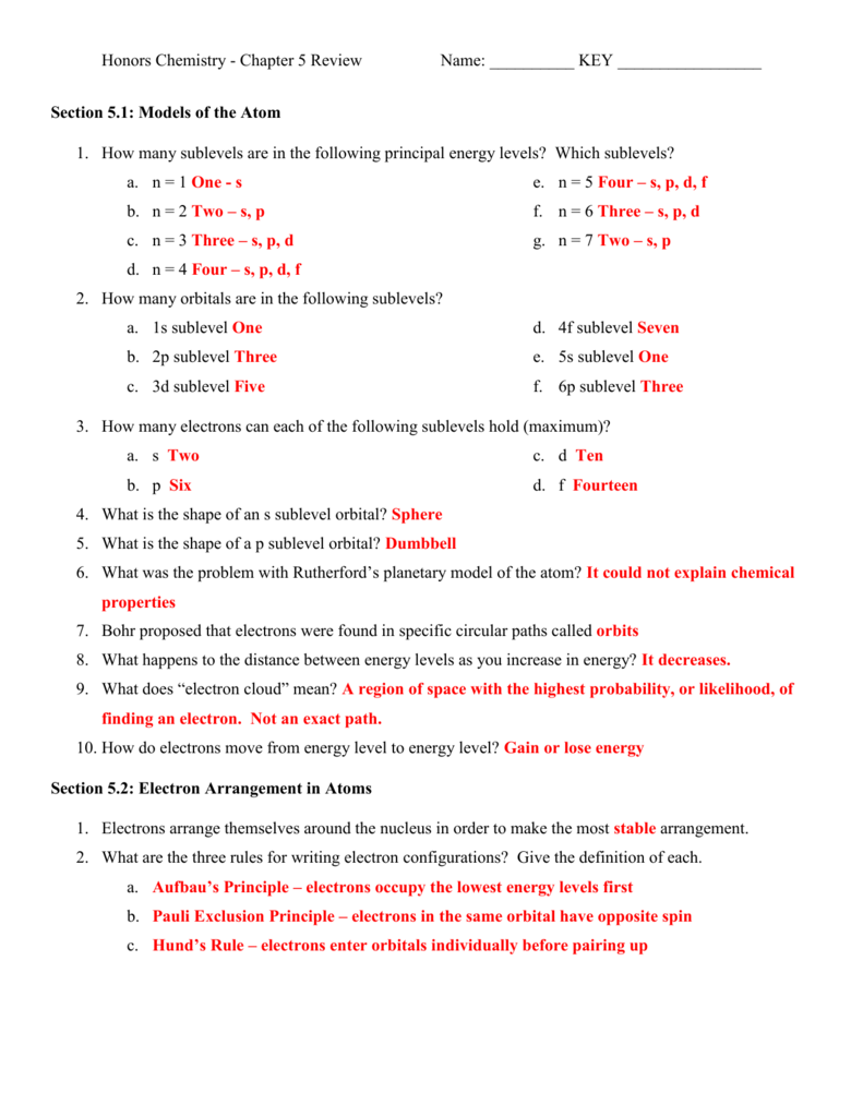 Chapter 5 Electrons In Atoms Answers To Worksheet Ivuyteq