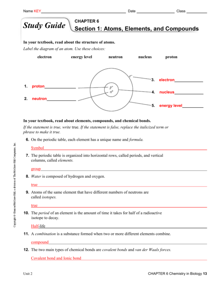 Chapter 6 The Chemistry Of Life Worksheet Answer Key Db excel