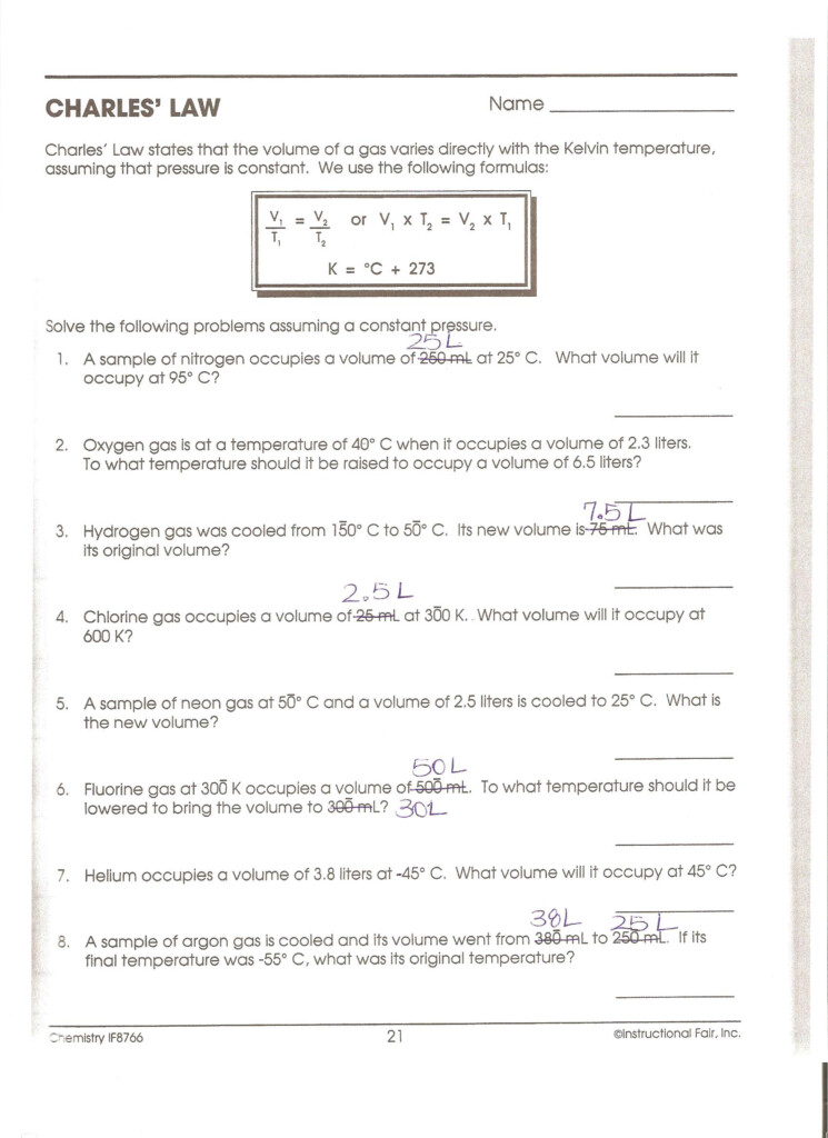 Charles Law Problems Worksheet Answers Worksheet List