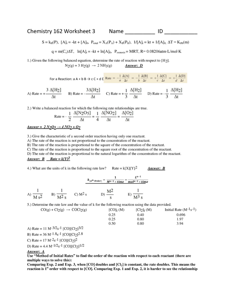 Chem 162 Worksheet 3 With Answers StuDocu