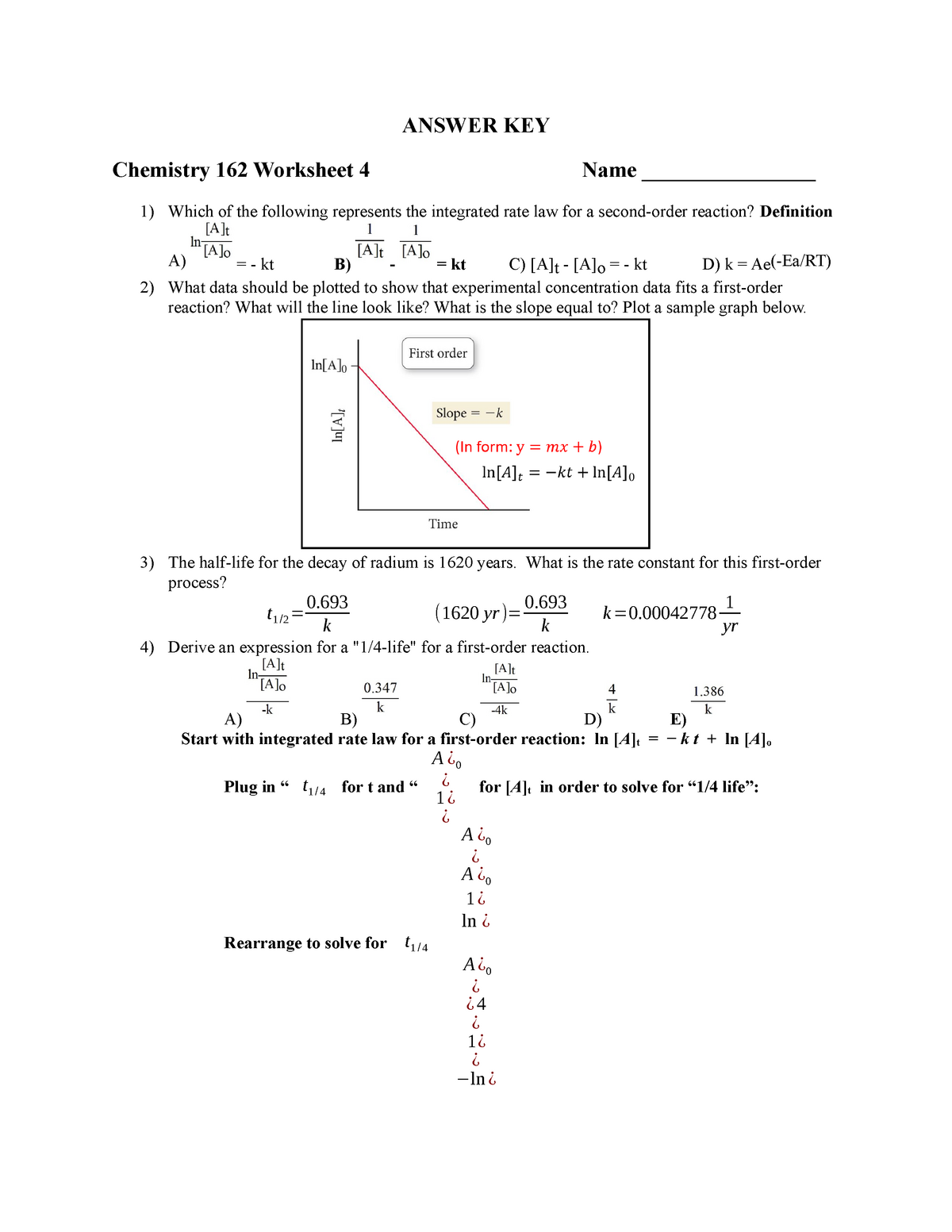 Chem 162 Worksheet 4 With Answers StuDocu