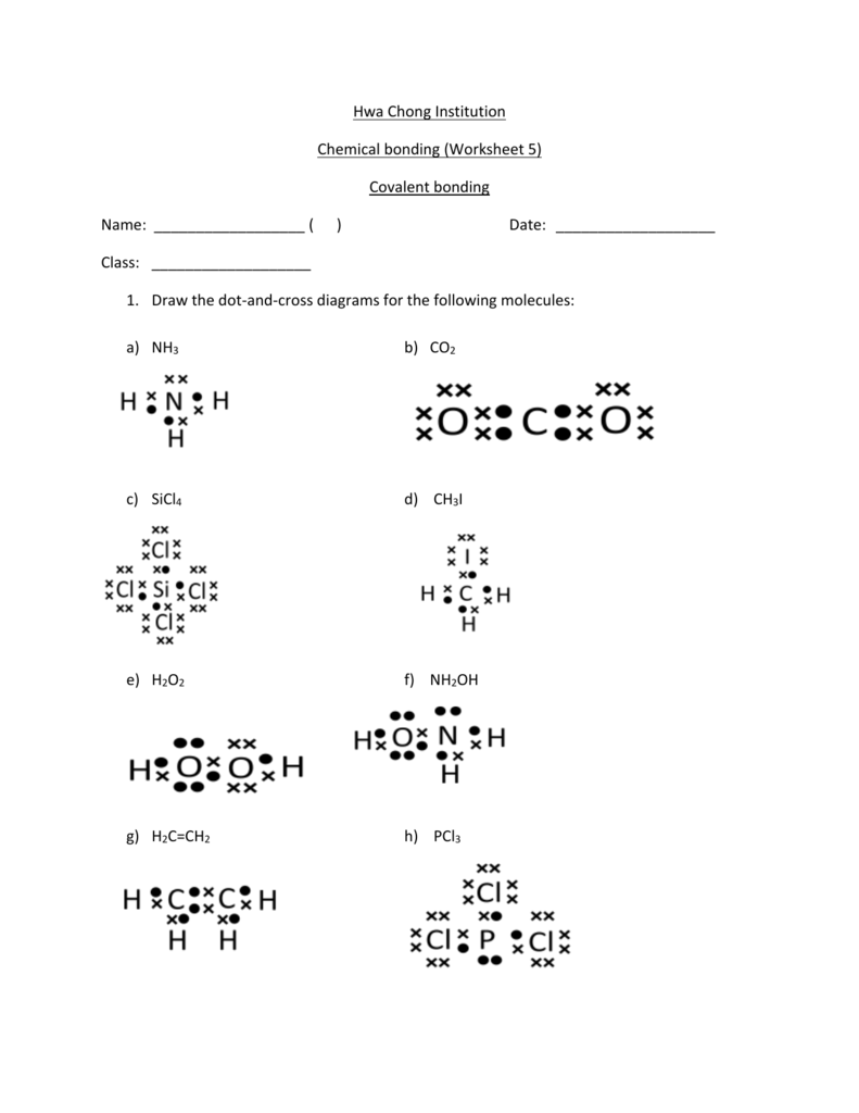 Chemical Bonding Worksheet 5 Answer