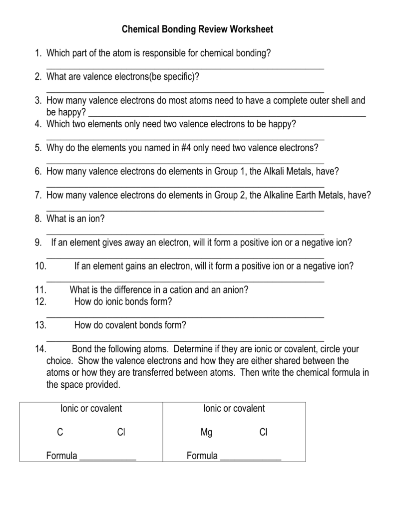 Chemical Bonding Worksheet Answers Key Promotiontablecovers