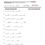 CHEMICAL REACTIONS SYNTHESIS AND DECOMPOSITION Worksheet