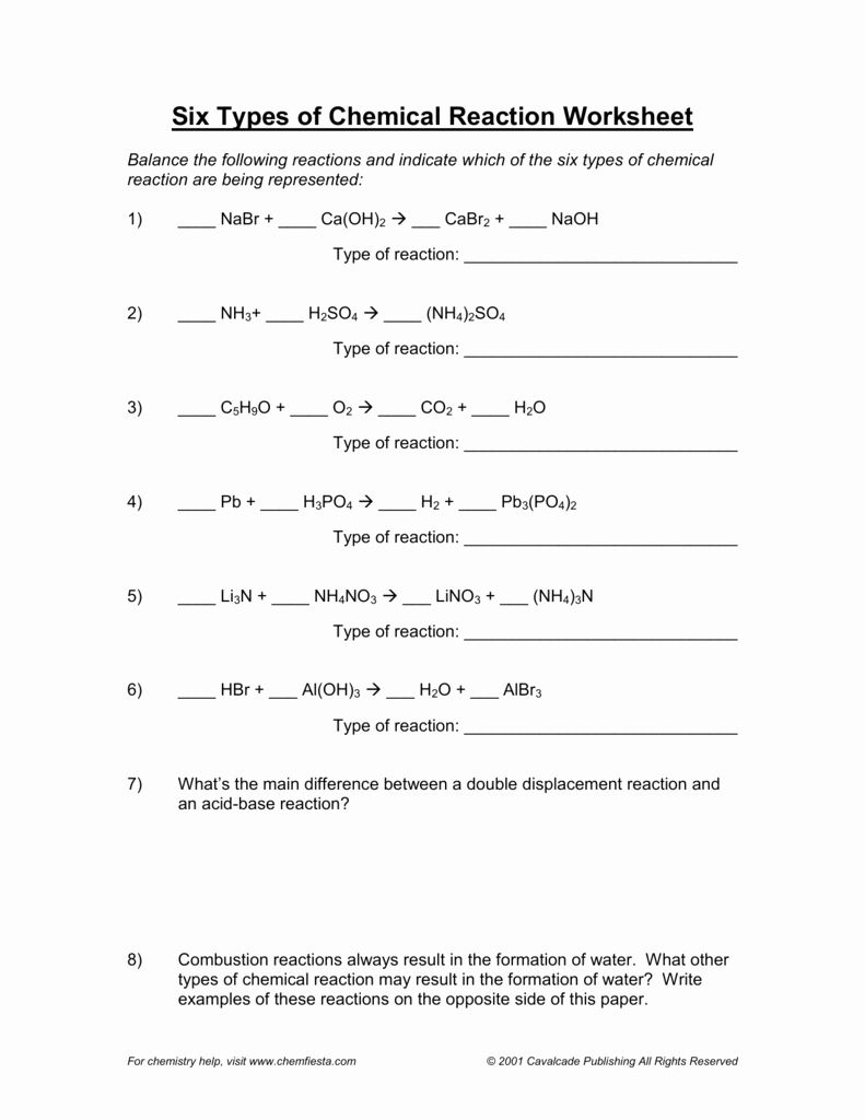 Chemical Reactions Types Worksheet Unique 16 Best Of Types Chemical 