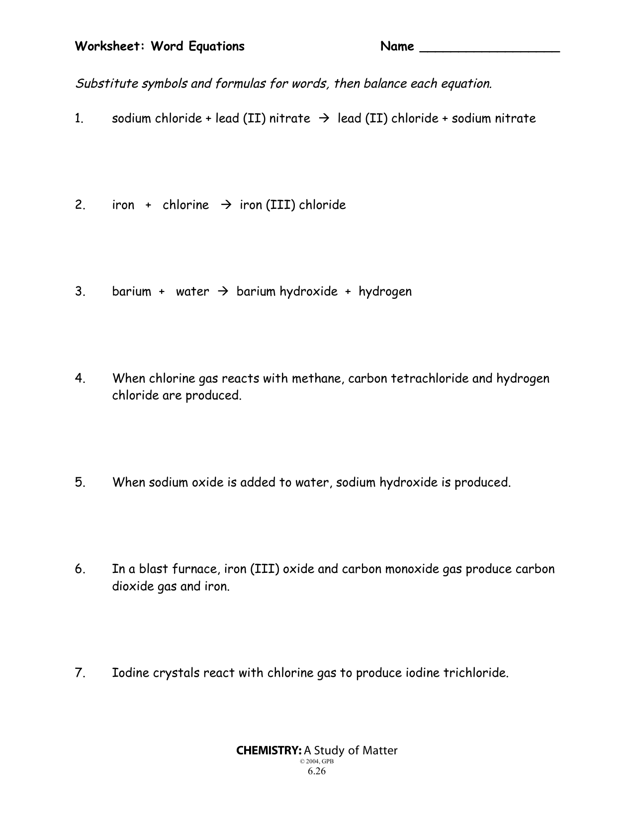 Chemistry A Study Of Matter Worksheet Field Study Science Worksheets