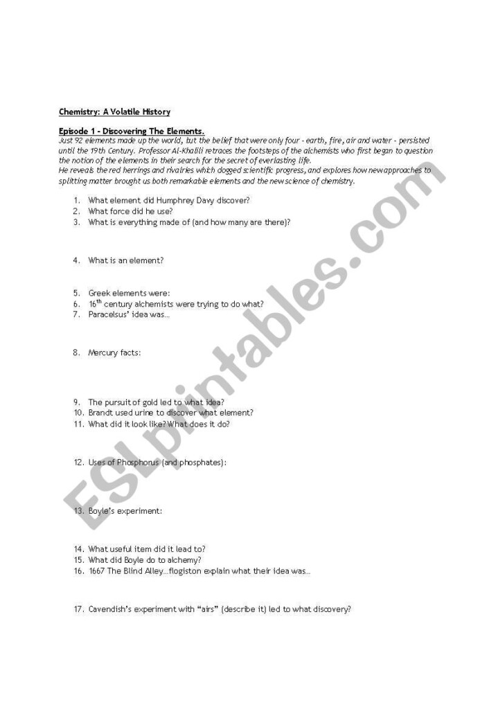 Chemistry A Volatile History Worksheet Answers Ivuyteq