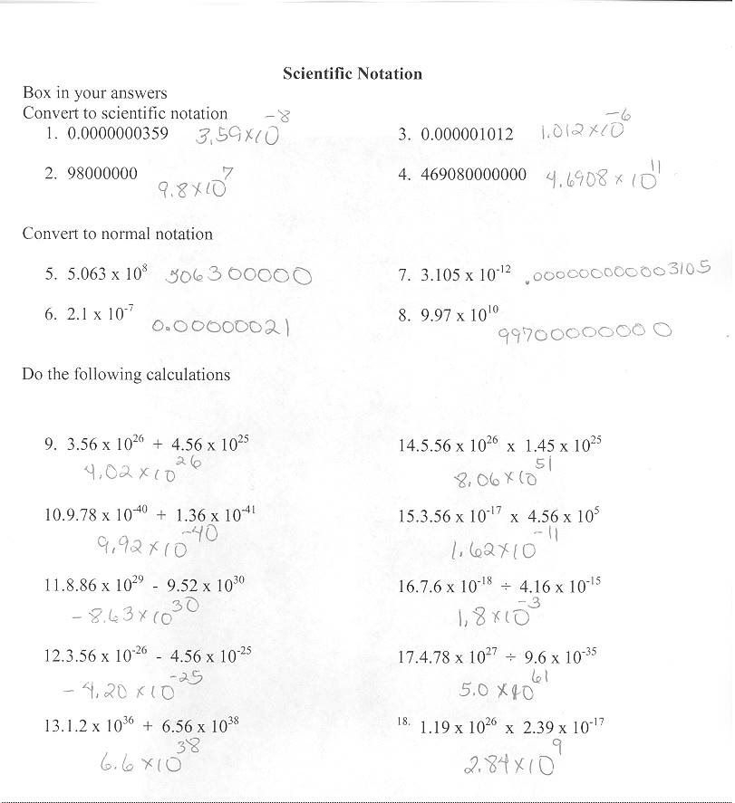 Chemistry Answer Key Scientific Notation Worksheet Answers 