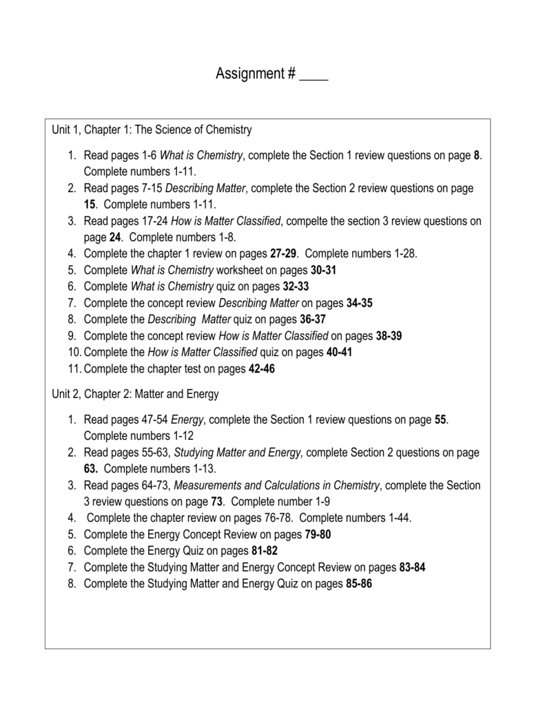 Chemistry Assignments