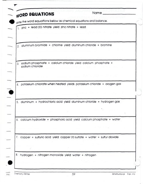 Chemistry Balancing Chemical Equations Worksheet Answer Key 