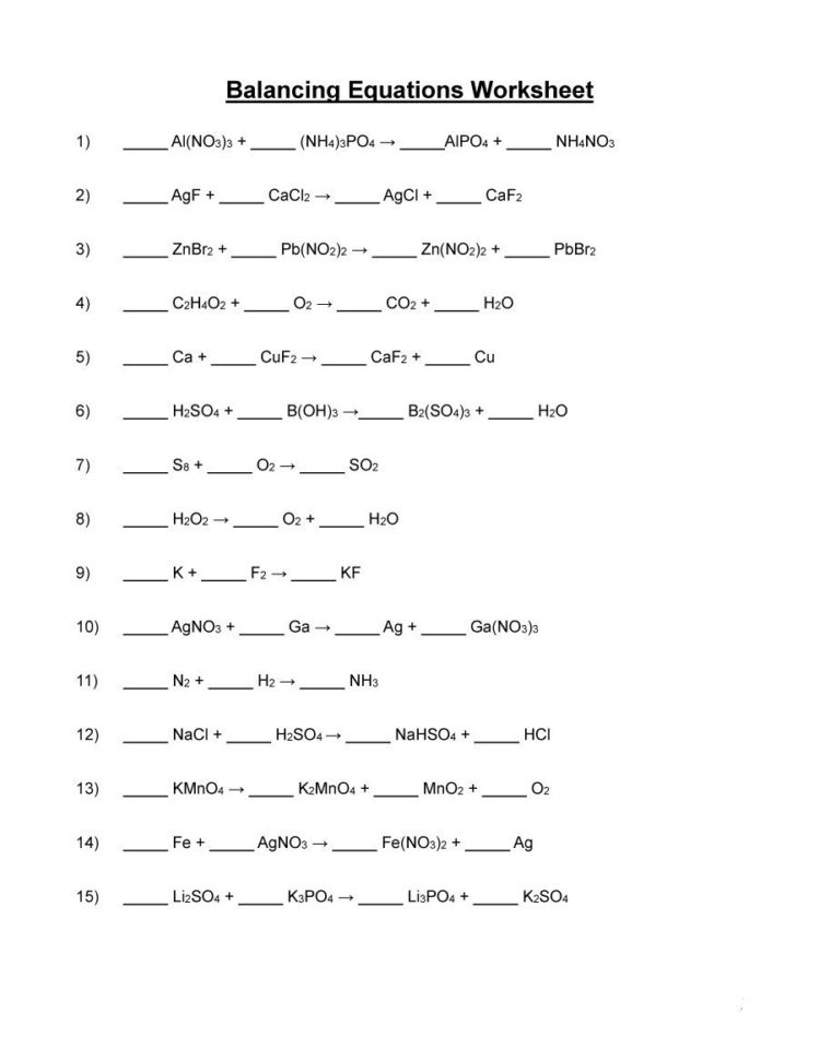 Chemistry Balancing Chemical Equations Worksheet Answer Key Db excel