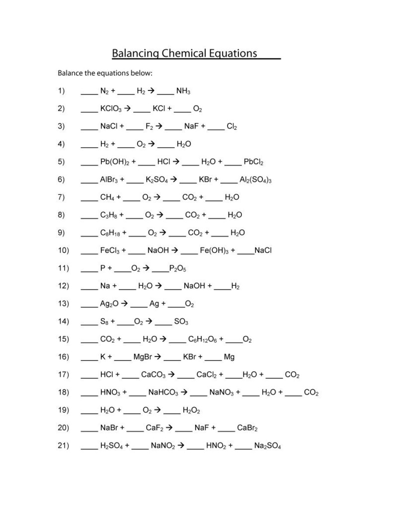 Chemistry Balancing Equations Worksheet Answer Key Chemical Reactions 