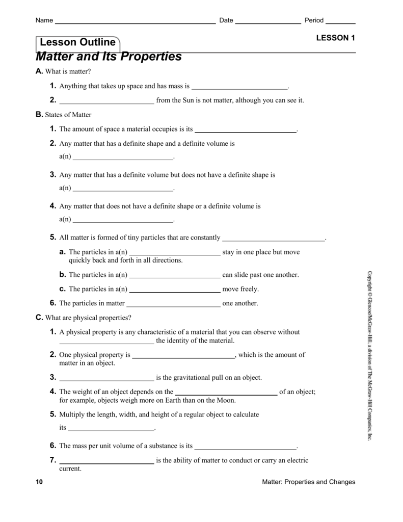 Chemistry Chapter 2 Matter And Change Worksheet Answers 