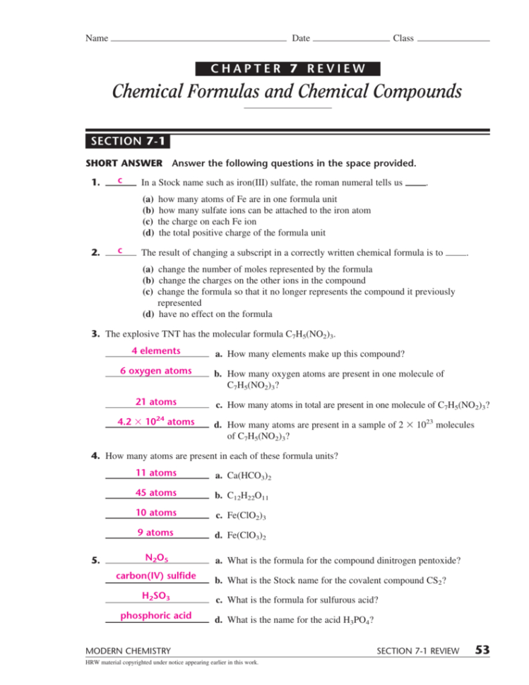 Chemistry Chapter 7 Worksheet Answers Db excel