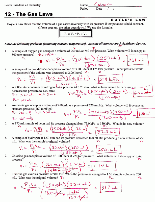 Chemistry Combined Gas Laws Worksheet Answer Key With Work My Worksheet