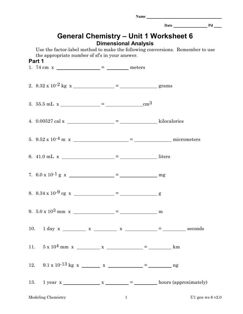 Chemistry Dimensional Analysis Worksheet 1 Answer Key Design4yourwine