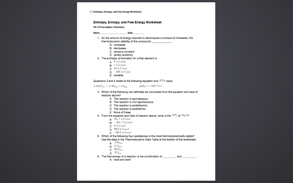 Chemistry Energy Worksheet Answers Ivuyteq