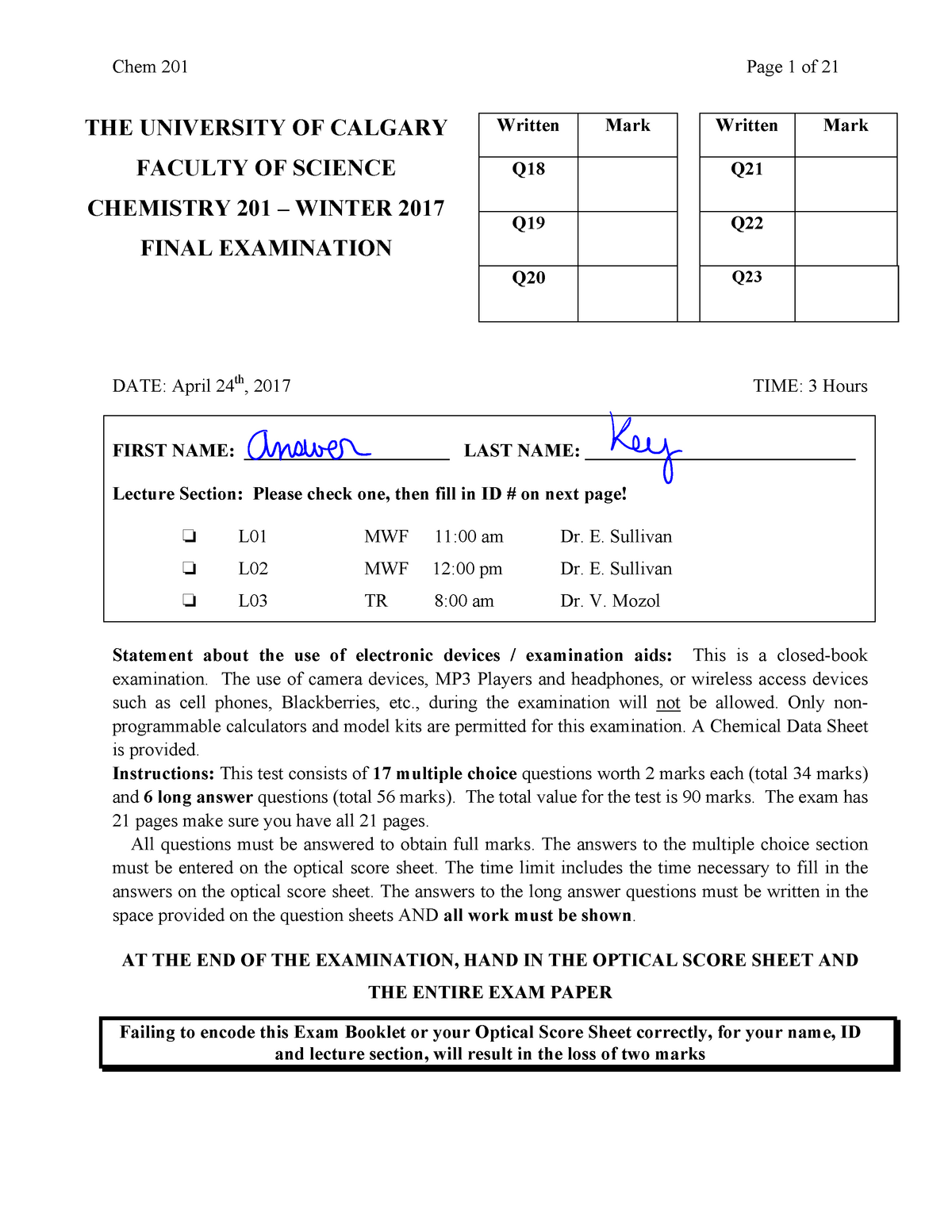 Chemistry Final Exam Answer Key Chemistry Final Exam Review