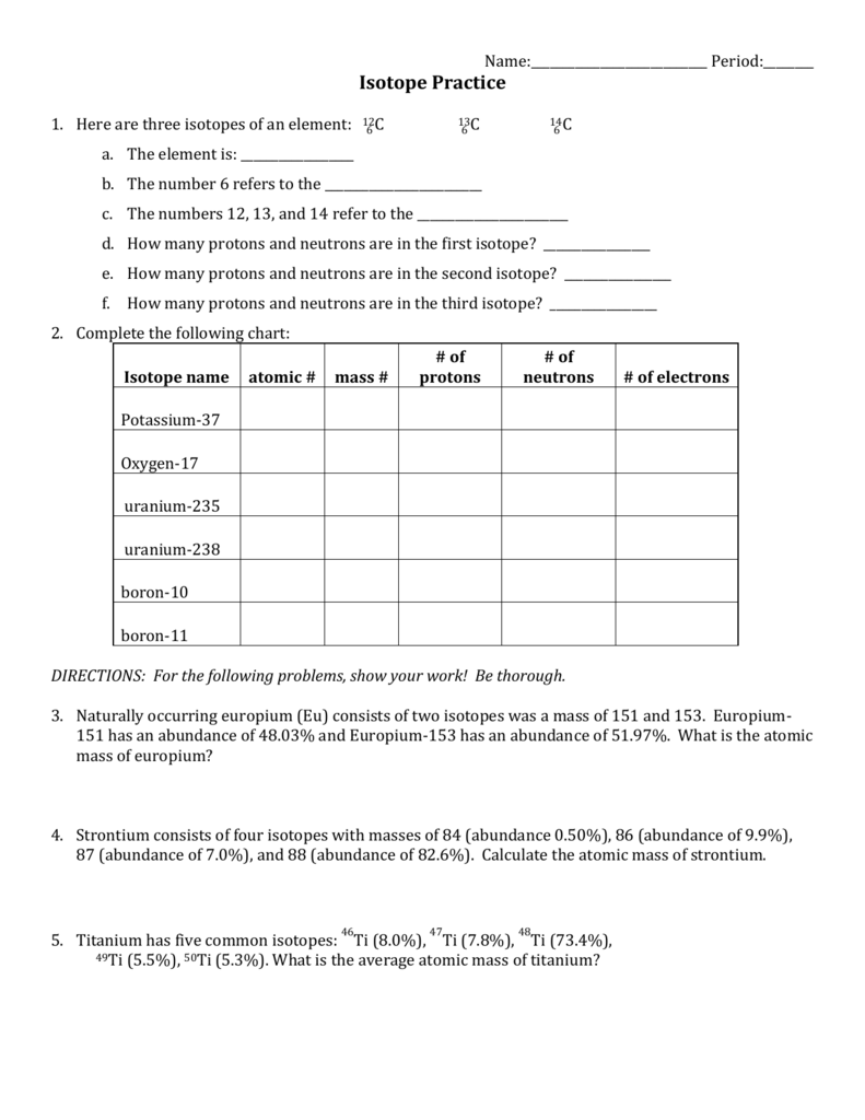 Chemistry Isotopes Worksheet Answers Promotiontablecovers