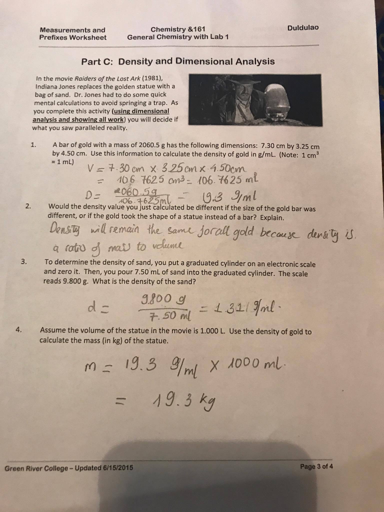 Chemistry Measurements And Calculations Worksheet Worksheet List