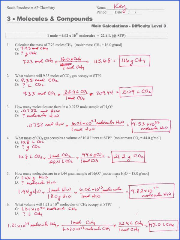 Chemistry Mole Conversion Practice Problems Worksheet With Answers 