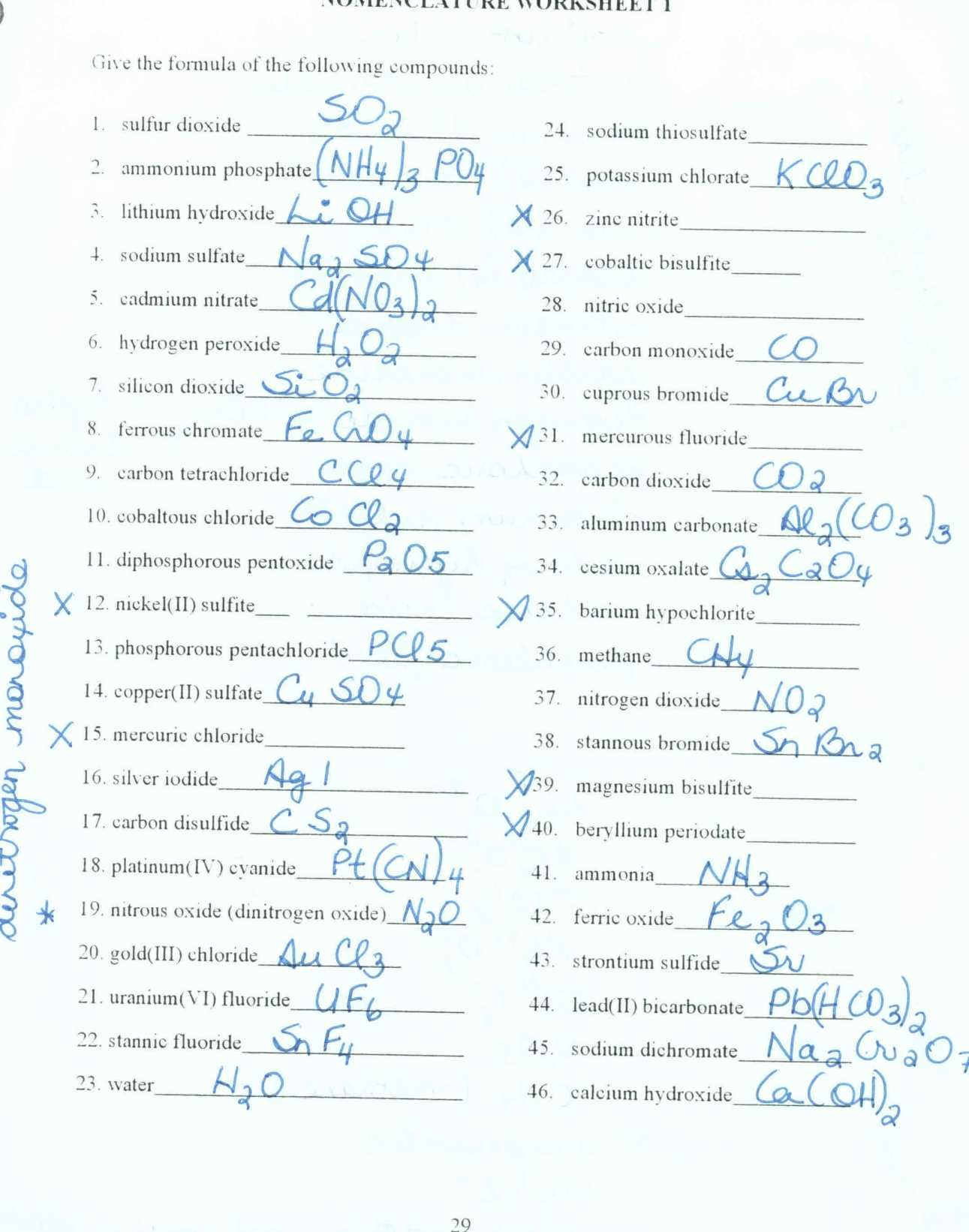 Chemistry Nomenclature Worksheet Answers