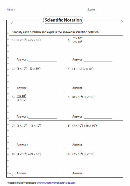 Chemistry Scientific Notation Worksheet Answer Key Promotiontablecovers