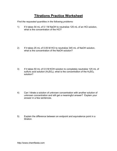 Chemistry Titration Worksheet TUTORE ORG Master Of Documents