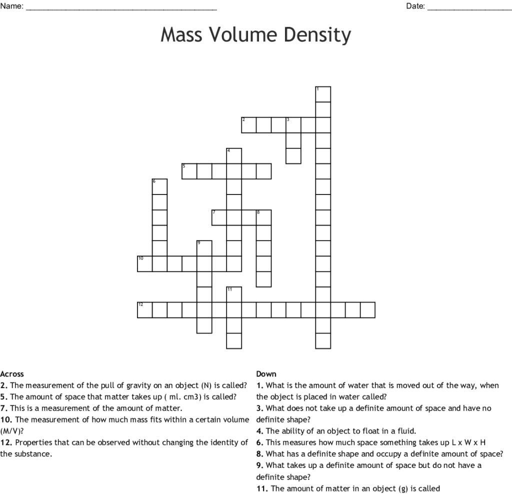 Chemistry Unit 1 Worksheet 3 Mass Volume And Density Ivuyteq