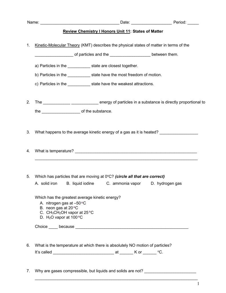 Chemistry Unit 11 Worksheet 3 Worksheet List