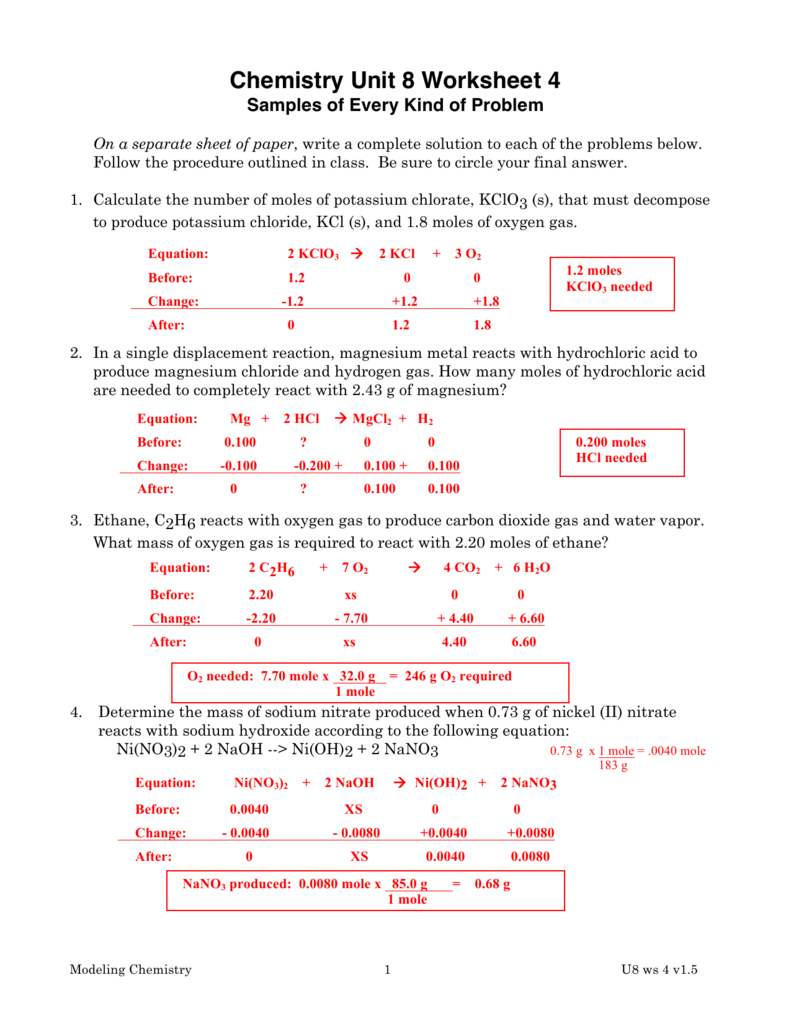 Chemistry Unit 5 Test Answer Key Chemistry Unit 6 Worksheet 1 Answer 