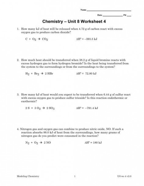 Chemistry Unit 5 Worksheet 1 Answers