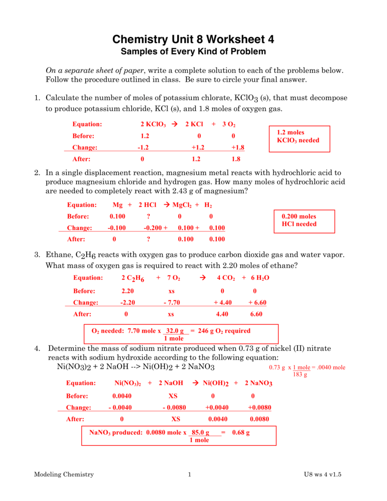 Chemistry Unit 8 Reaction Equations Worksheet 1 Answers Tessshebaylo