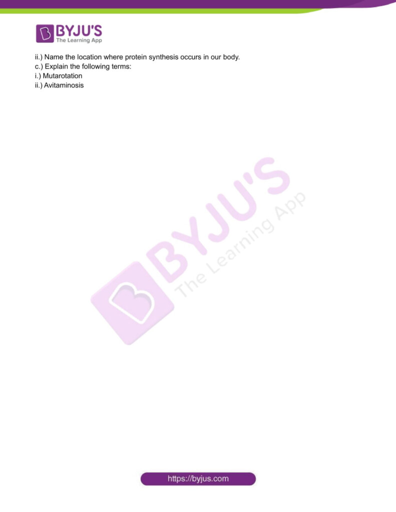 Class 12 Chemistry Worksheet On Chapter 14 Biomolecules Set 2