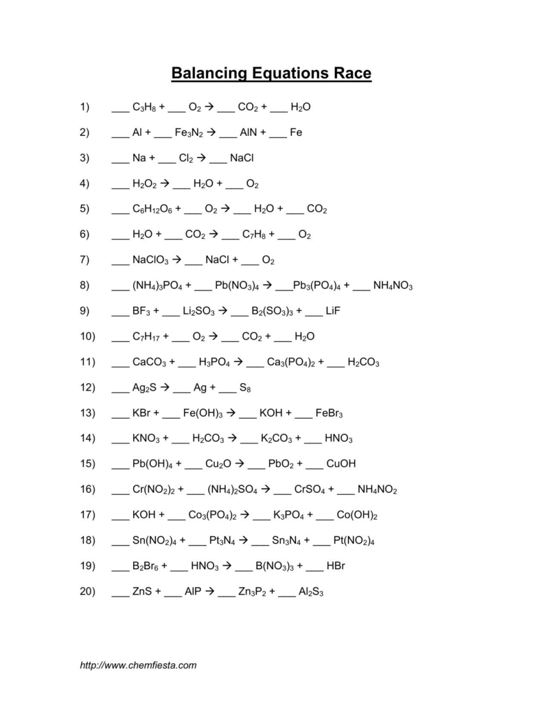 Classic Chembalancer Worksheet Answers Printable Worksheets And 