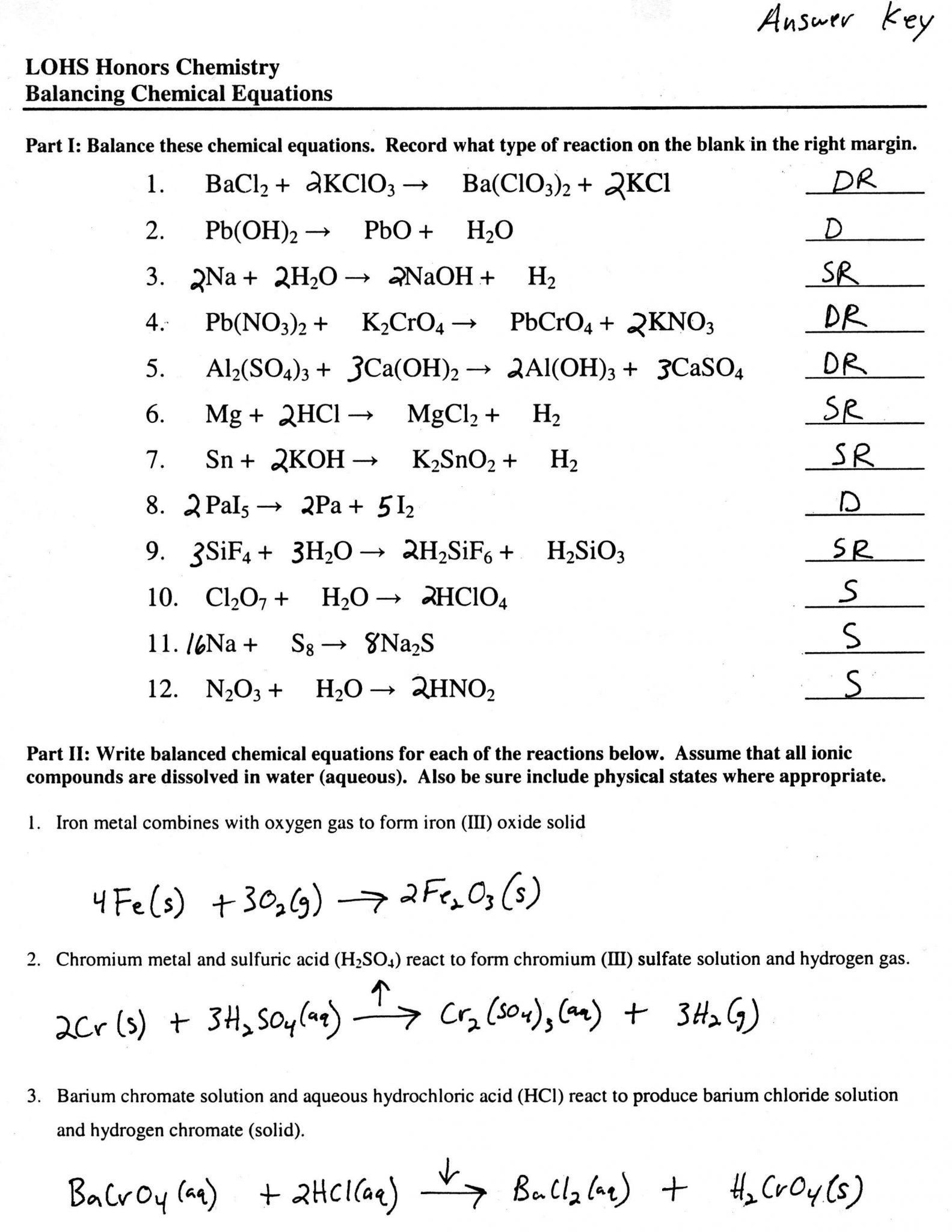 Classification Of Chemical Reactions Worksheet Classifying Chemical 