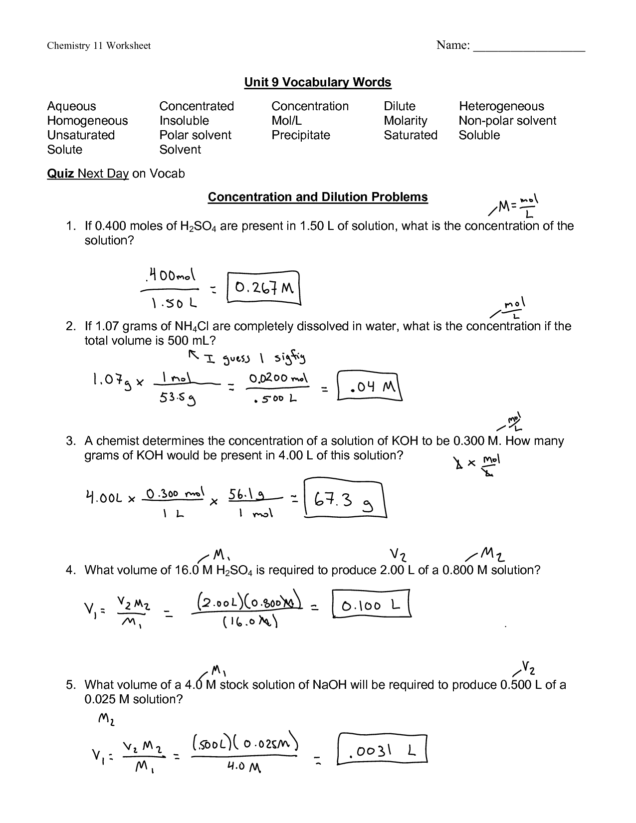 Concentration Worksheet Answers Printable Worksheets And Activities
