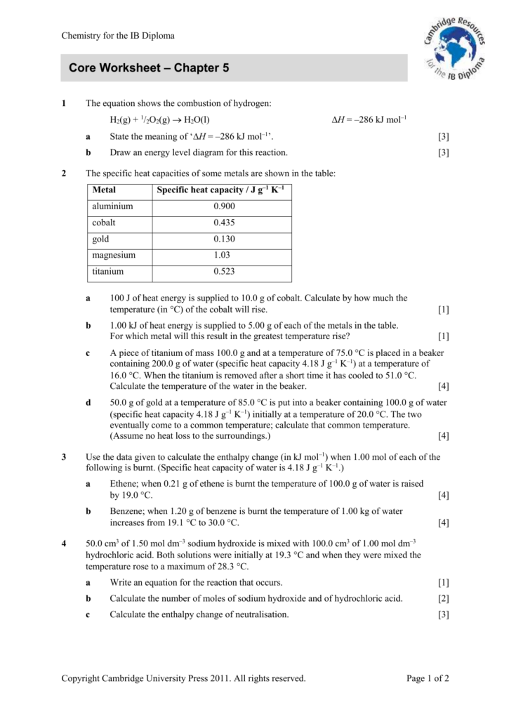 Core Worksheet Chapter 5 Cambridge Resources For The IB