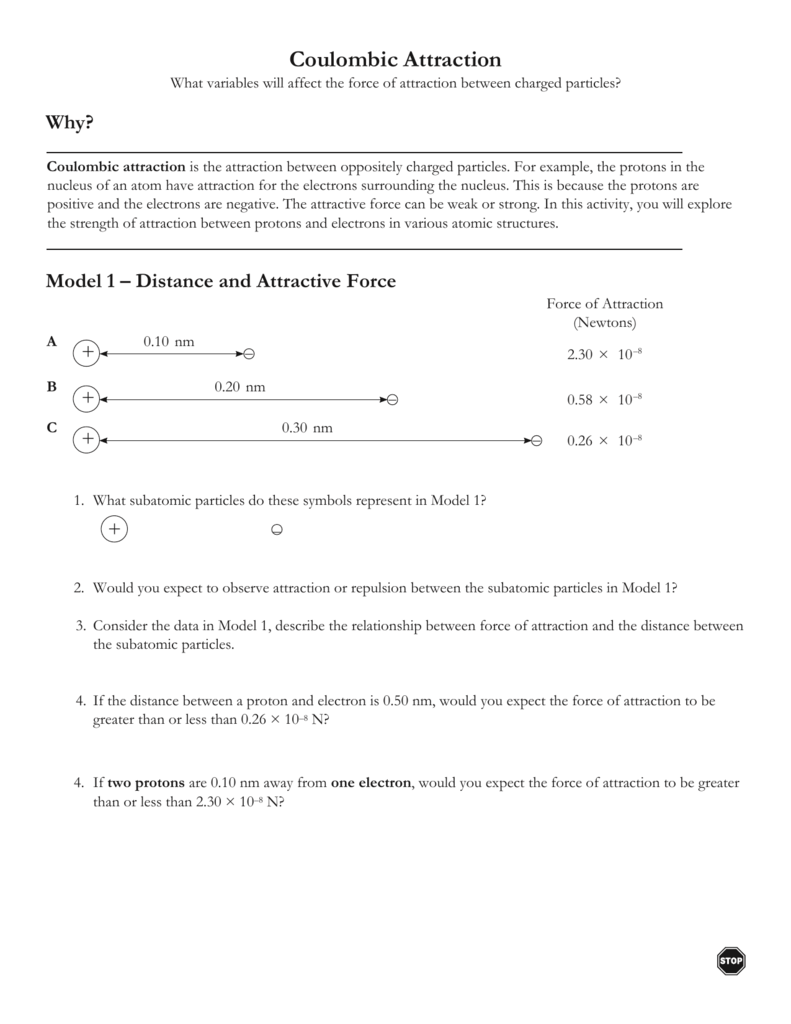 Coulombic Attraction Worksheets