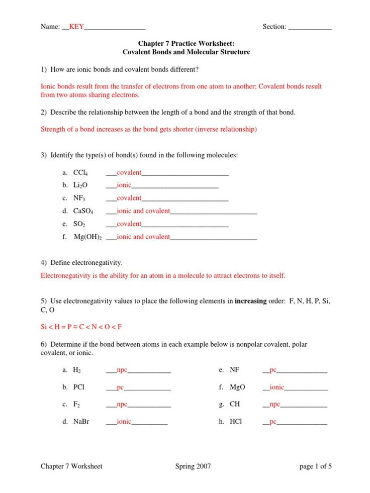 Covalent Bonding Worksheet Answer Key Chemistry Worksheet Covalent Bond 