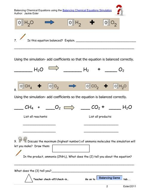 Cp Chemistry Introduction To Balancing Equations Lab Answer Key My