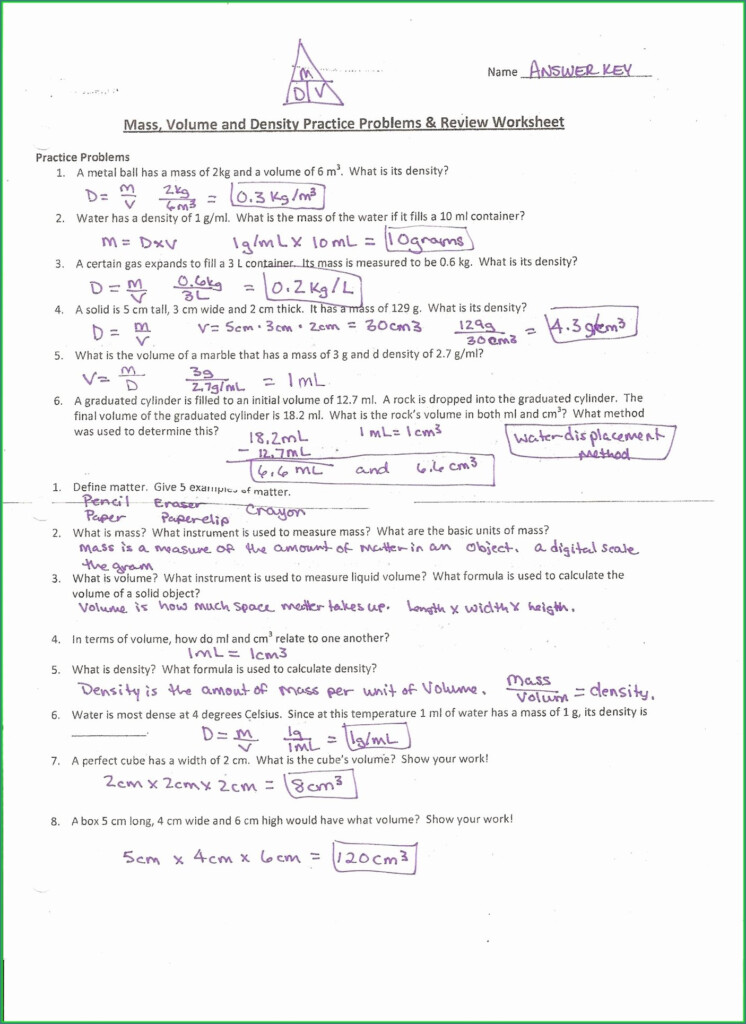 Density Worksheet Chemistry In Context 2008 9 Key Uncategorized 