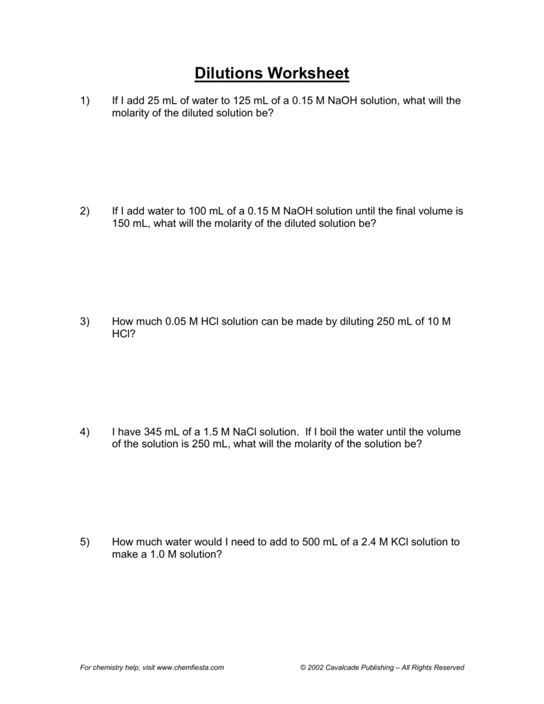 Dilutions Worksheet Answer Key Thekidsworksheet