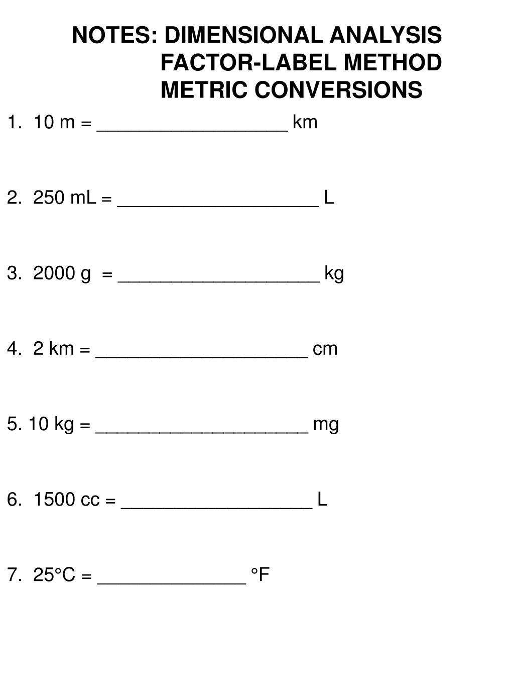 Dimensional Analysis Factor Label Method Labels 2021