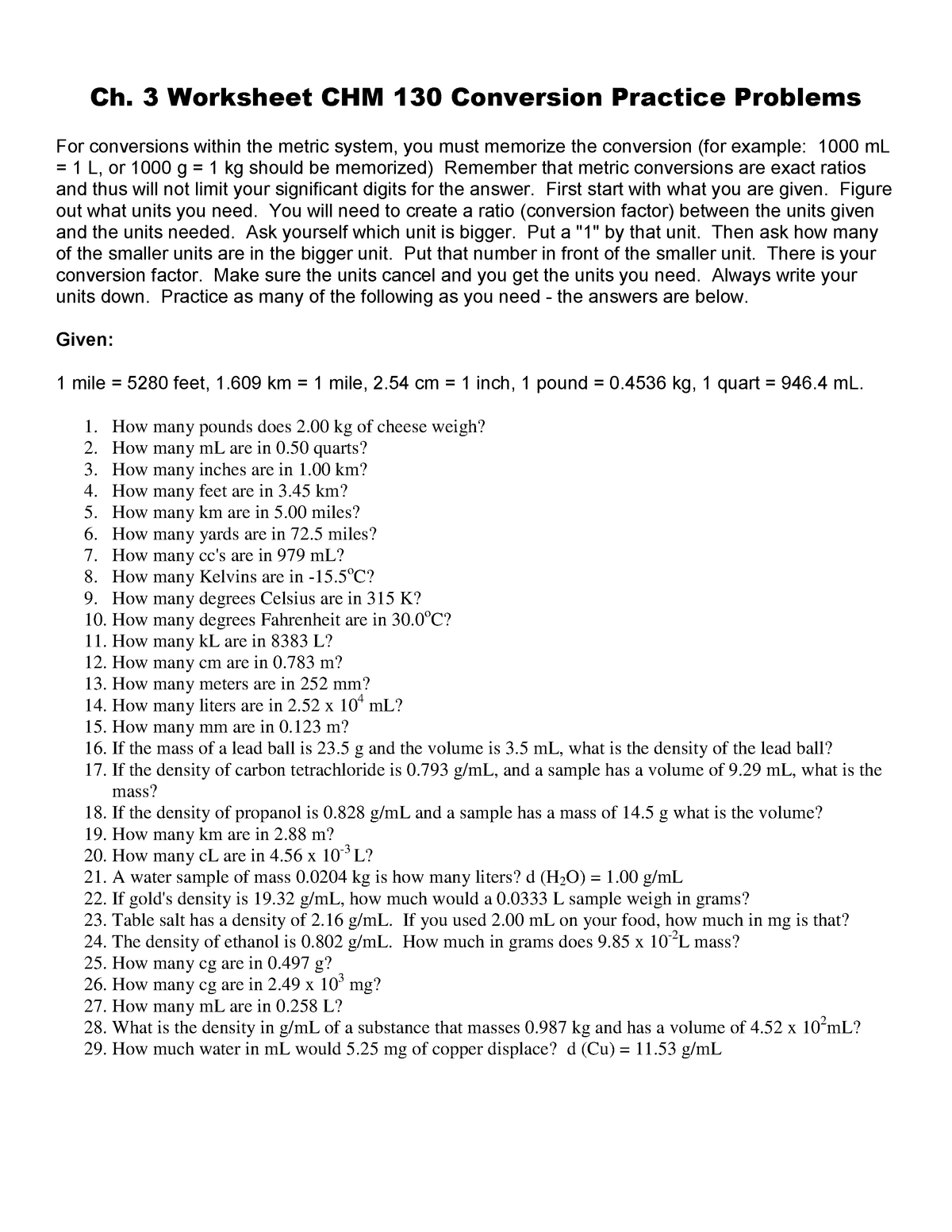 Dimensional Analysis Practice Problems Set 2 With Answers StuDocu