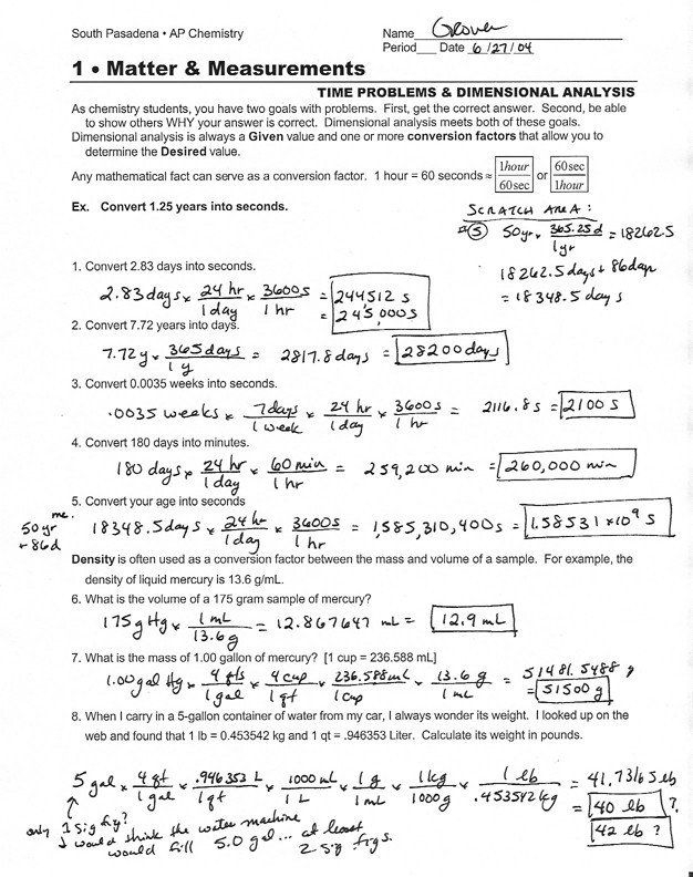 Dimensional Analysis Worksheet And Answers 29 Chemistry Dimensional